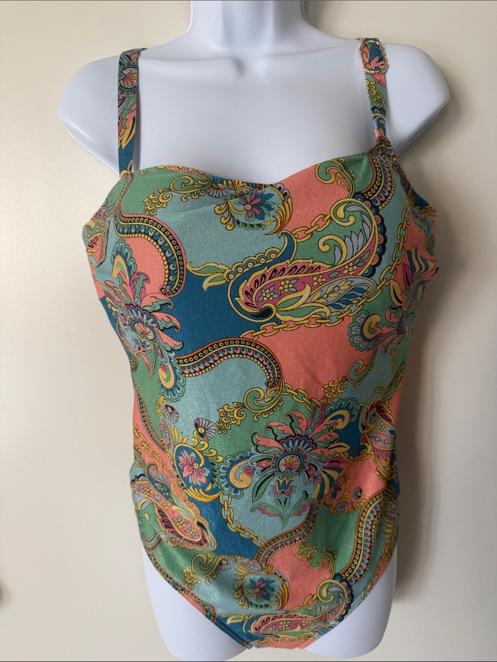Prima Donna Multicolor Paisley Print Bodysuit in Coral, Green & Blue